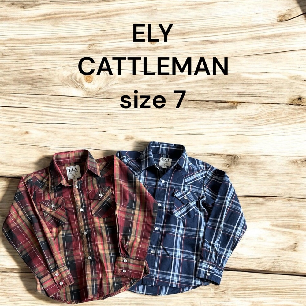 🍀Ely Cattleman Kids Plaid Button Down - Red and Blue